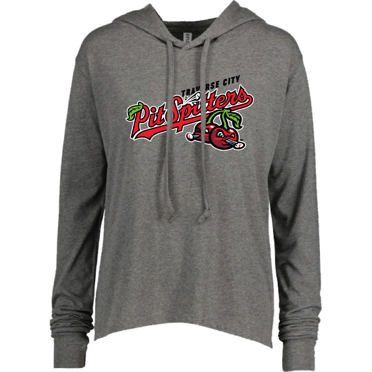 Ladies Primary Logo Long Sleeve Hooded Heather Grey Tee